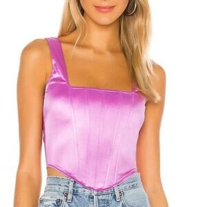 Superdown Catey Corset Top Purple Satin Boned Square Neck‎ Sleeveless Sz S